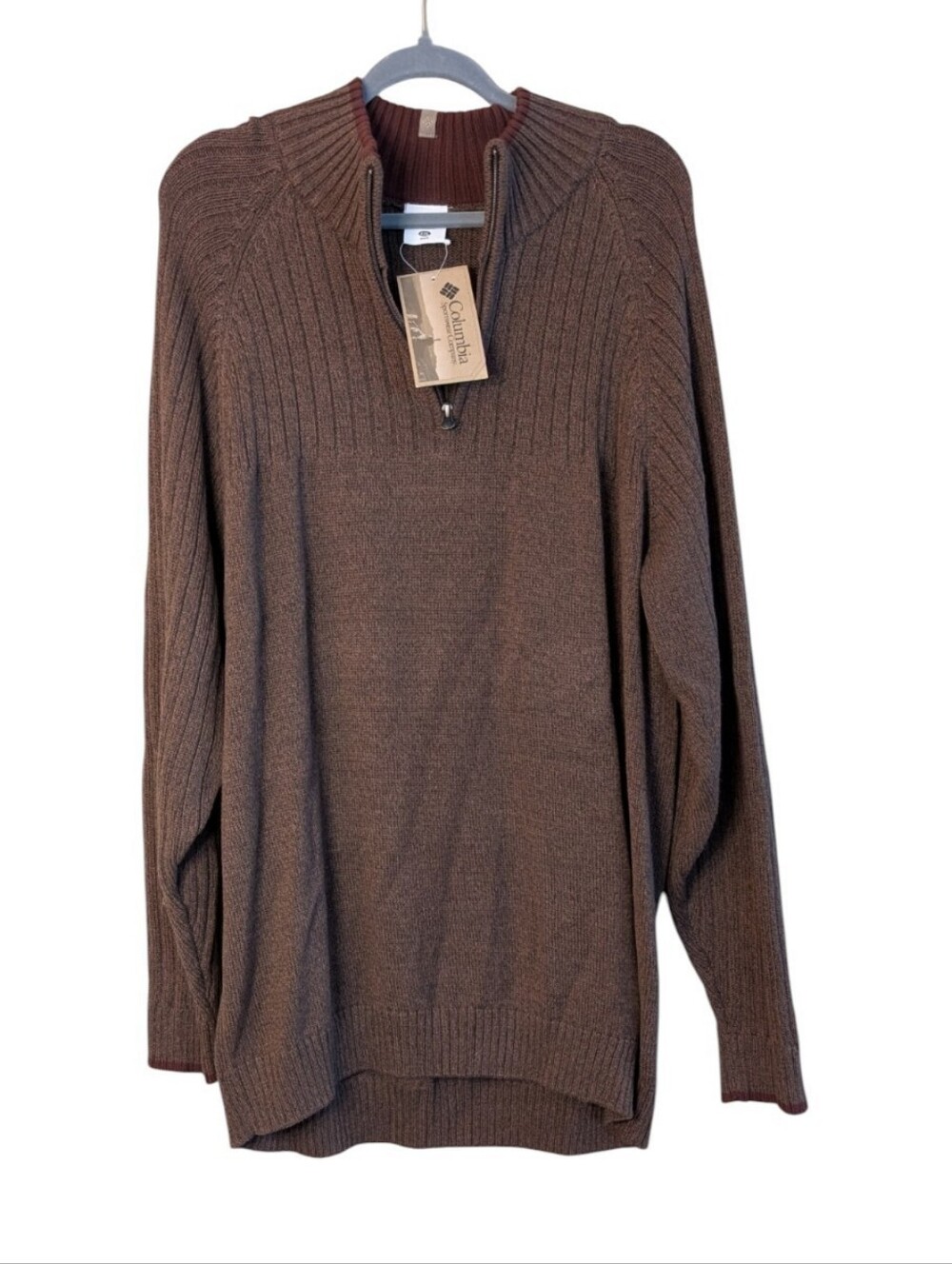 NWT Columbia Men's Quarter Zip Sweater Brown Ribbed Pullover Mock Neck Size XXL